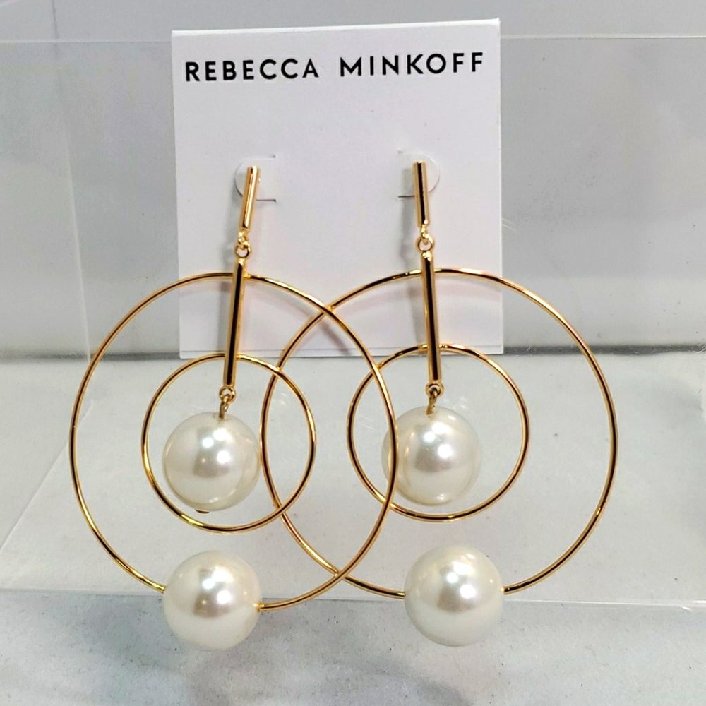 Rebecca Minkoff gold hoop with pearl drop earrings